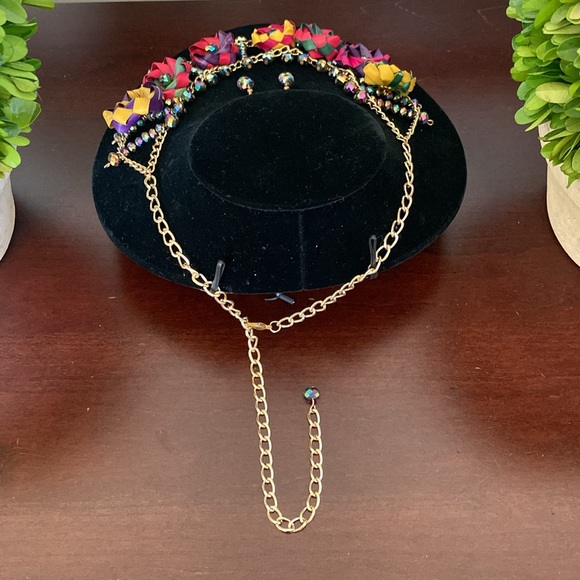 MEXICAN HANDCRAFTED JEWELRY SET FLORAL PALM LEAF MULTICOLOR NECKLACE & EARRINGS - Picture 8 of 17